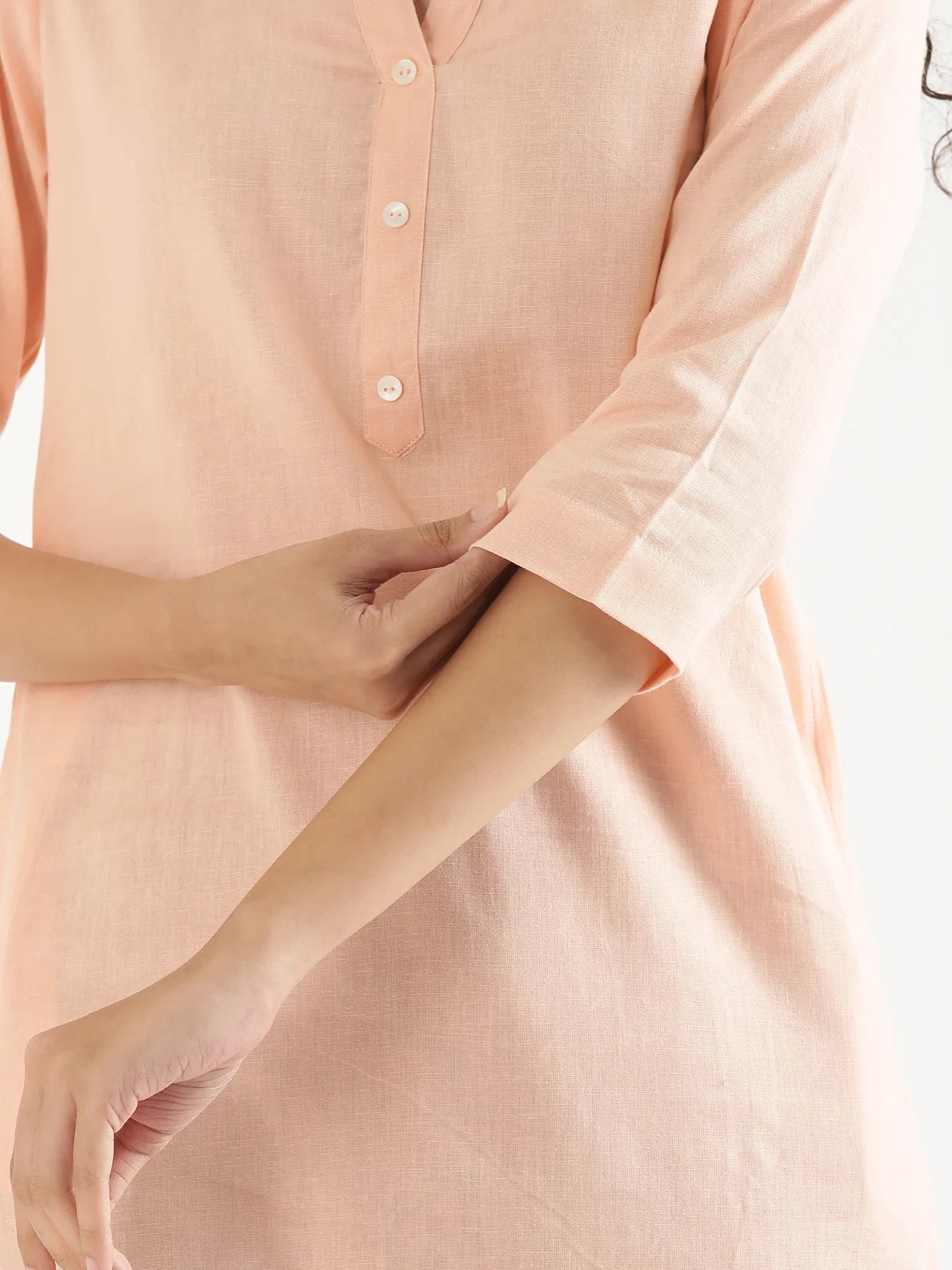 Women Salmon Pink Airy Linen Long Kurta