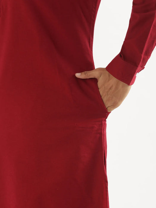 Men Maroon Airy Linen Long Kurta