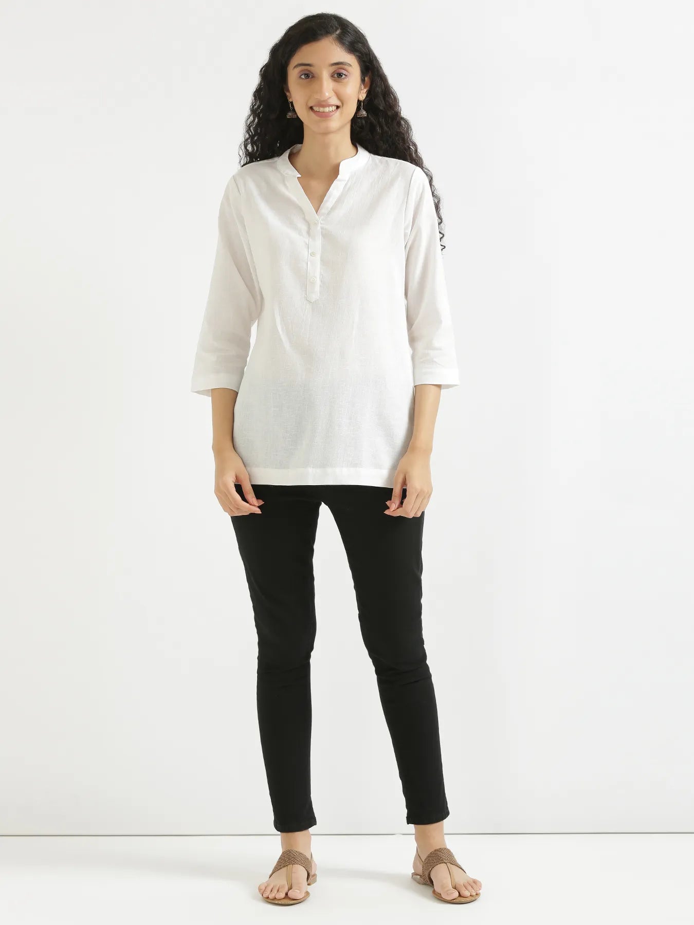 Women White Airy Linen Short Kurta