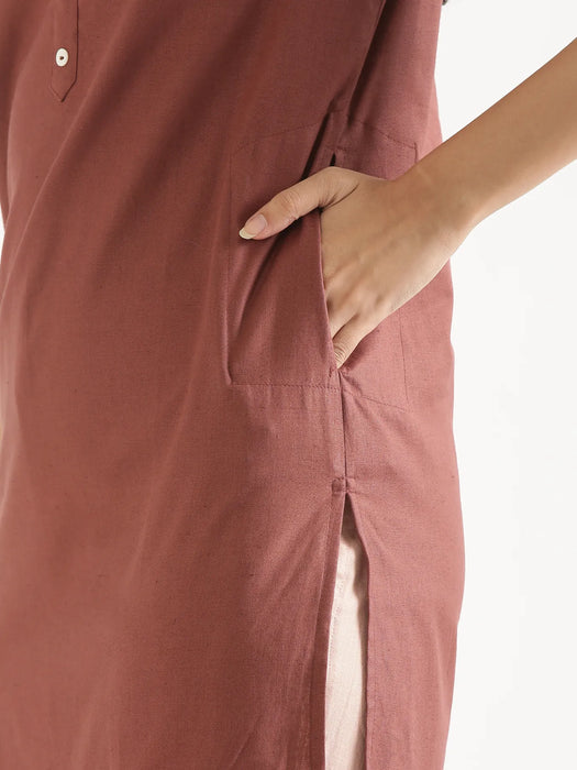 Women Rose Taupe Airy Linen Long Kurta