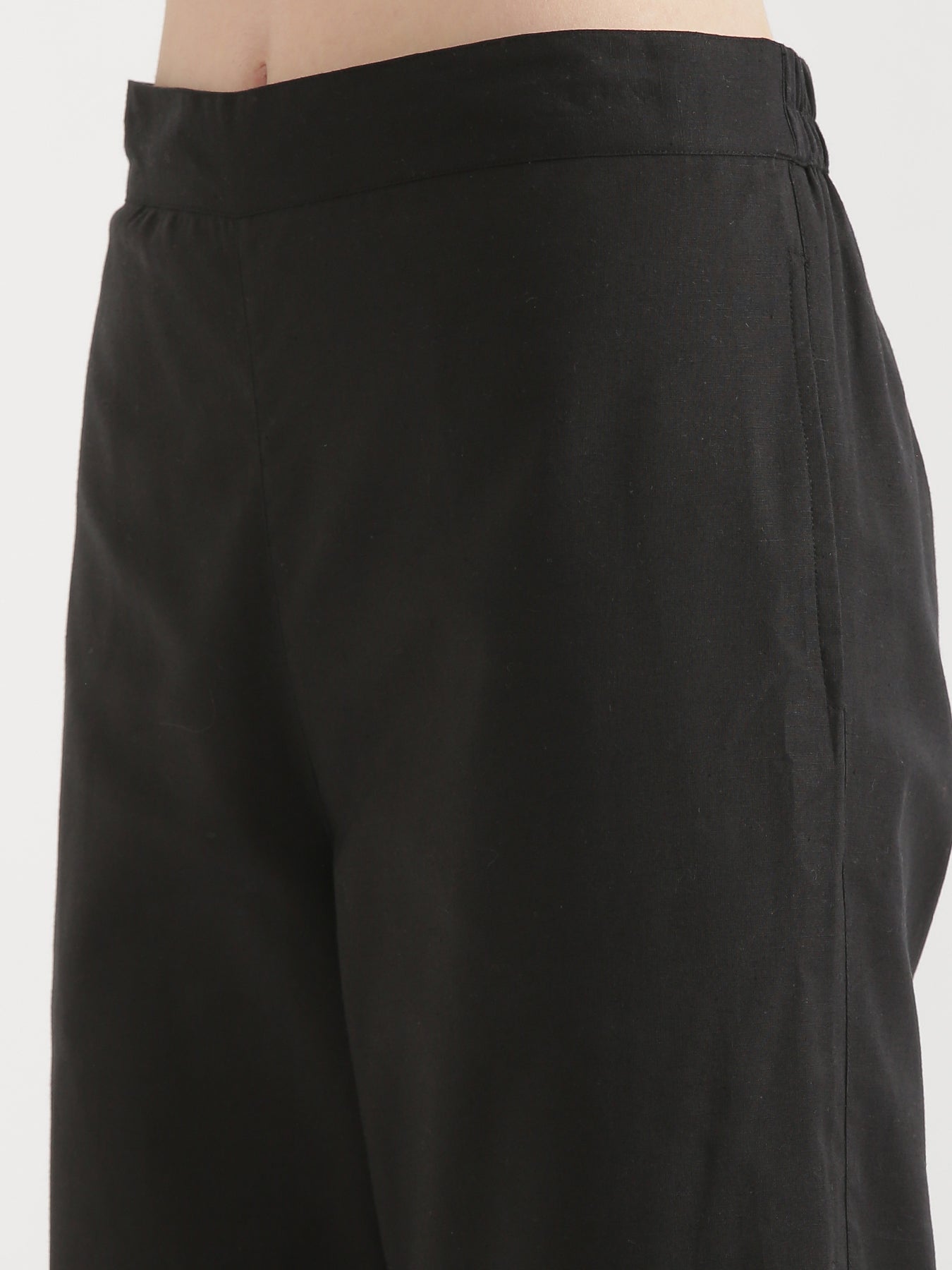 Black Airy Linen Wide Leg Pant