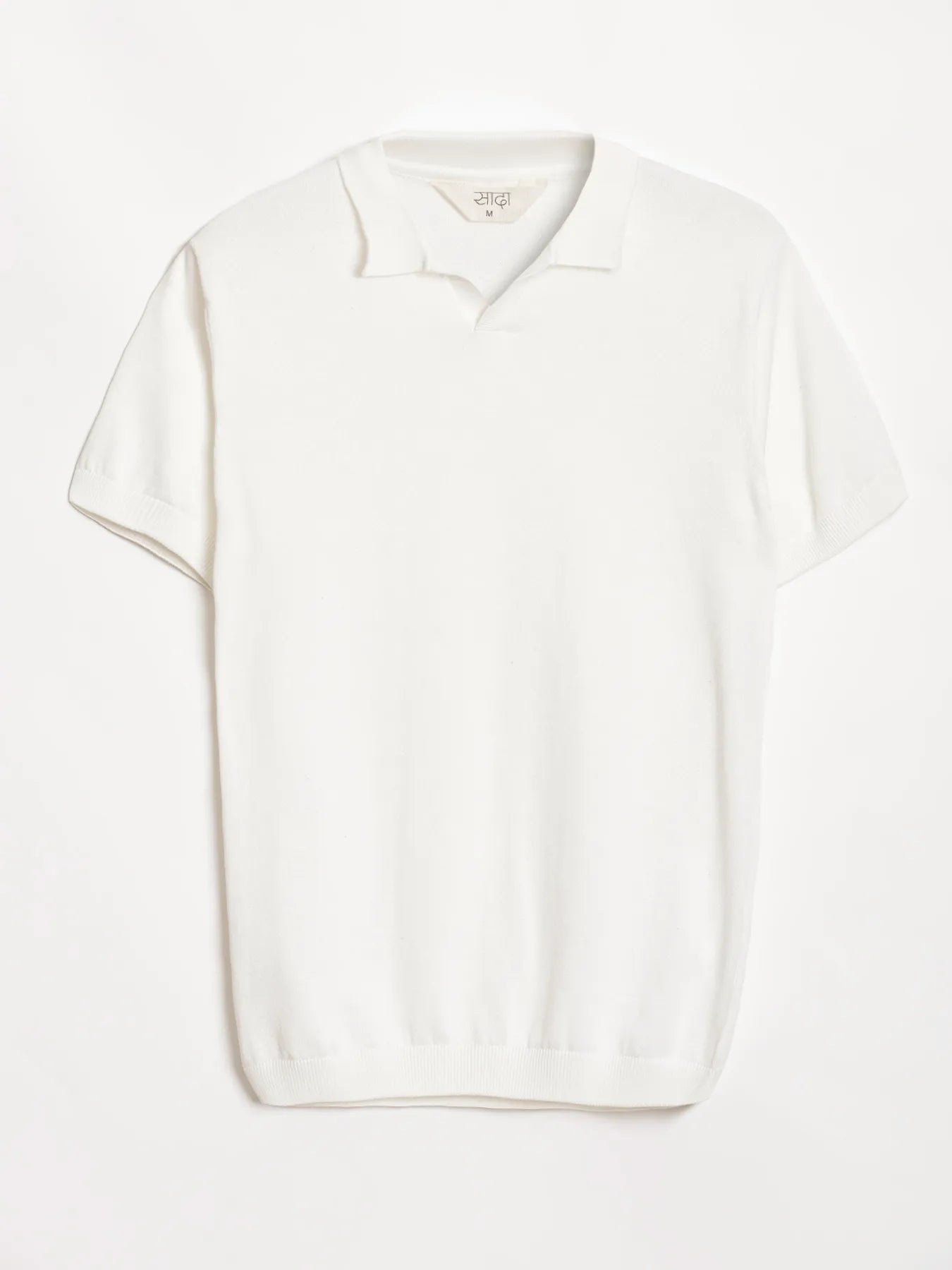 Men Off White Flat Knit Collared T-shirt