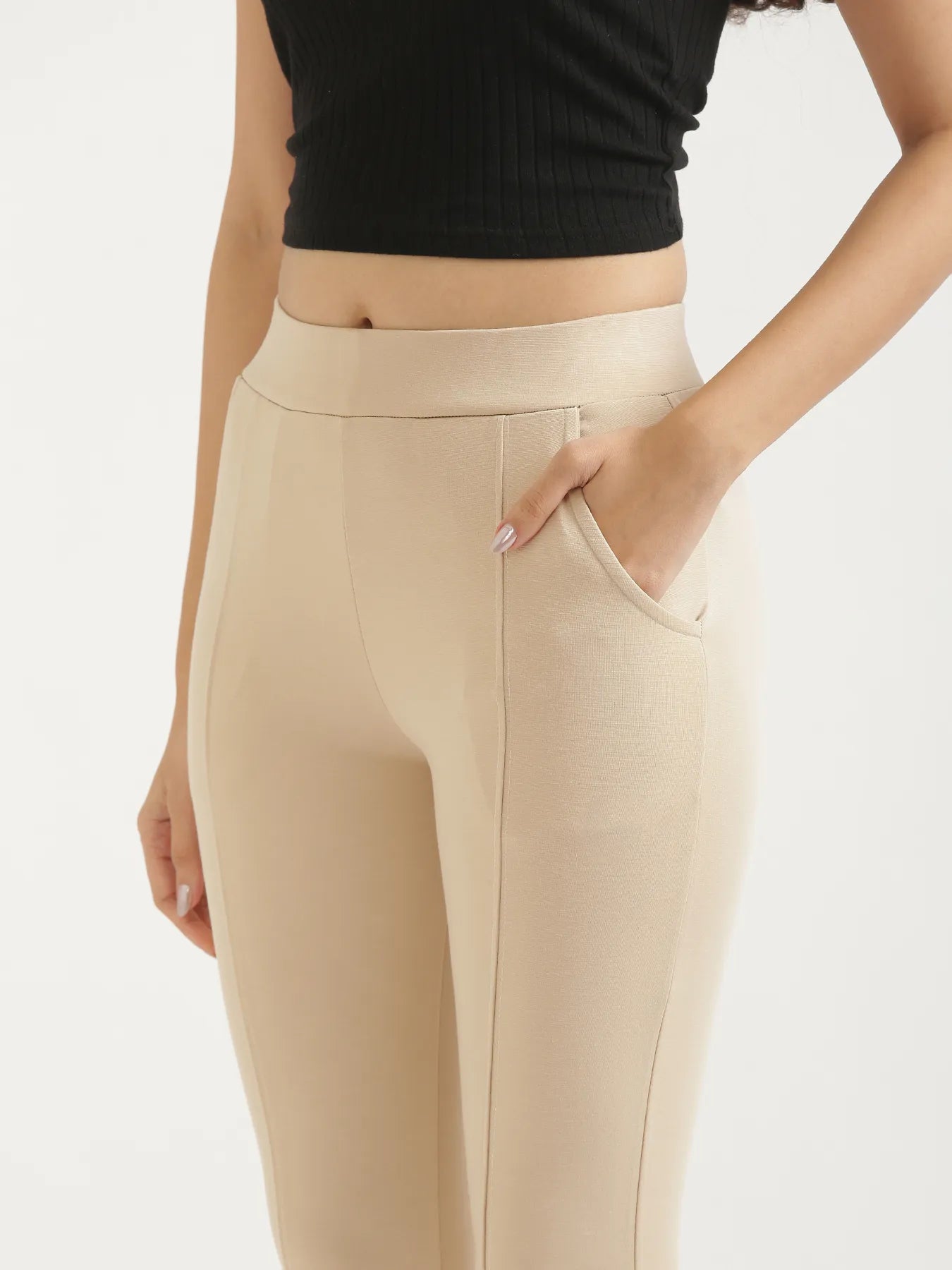 Women Beige 4-Way Stretchable Pants