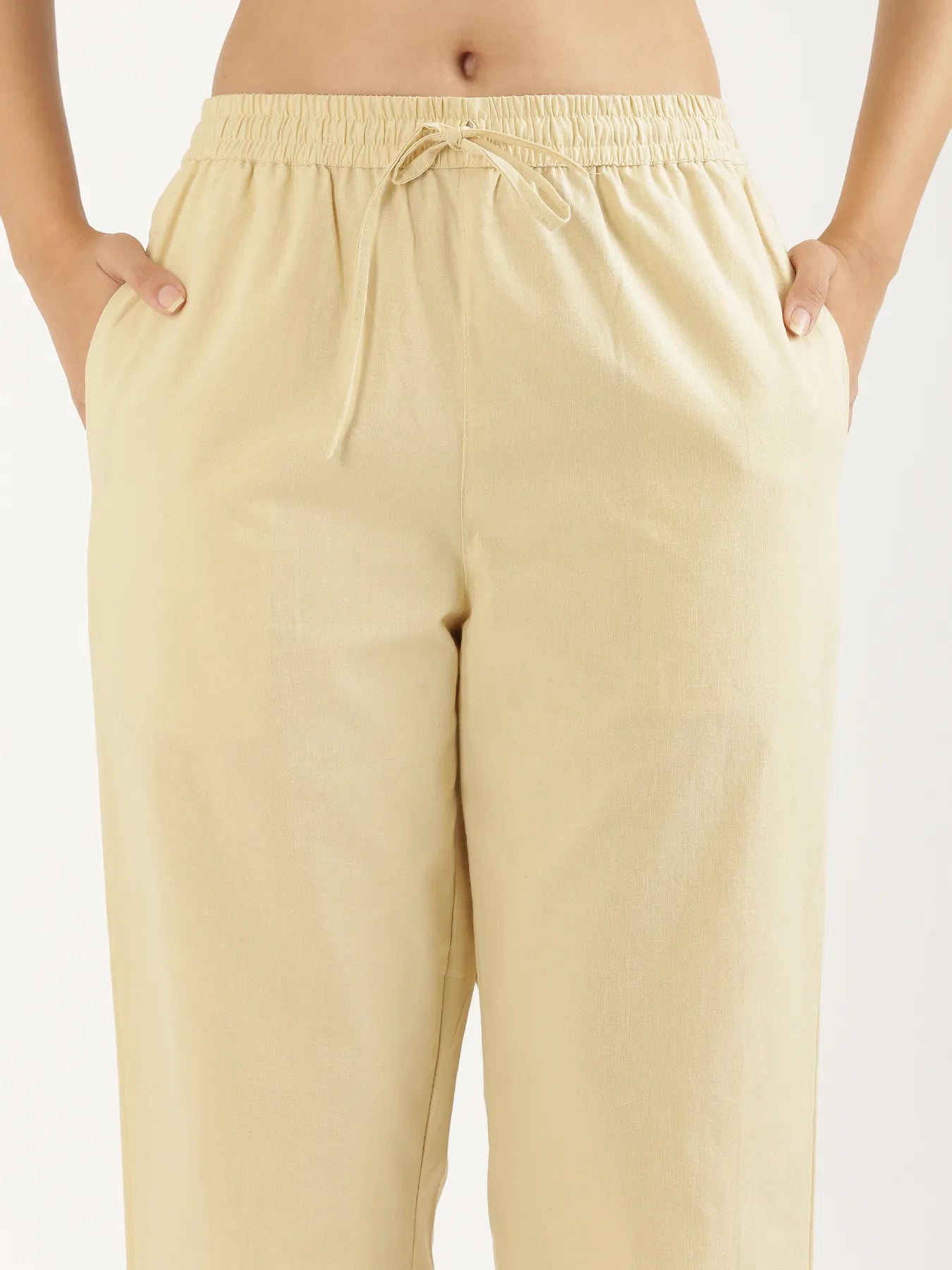 Women Beige Cotton Straight Pant
