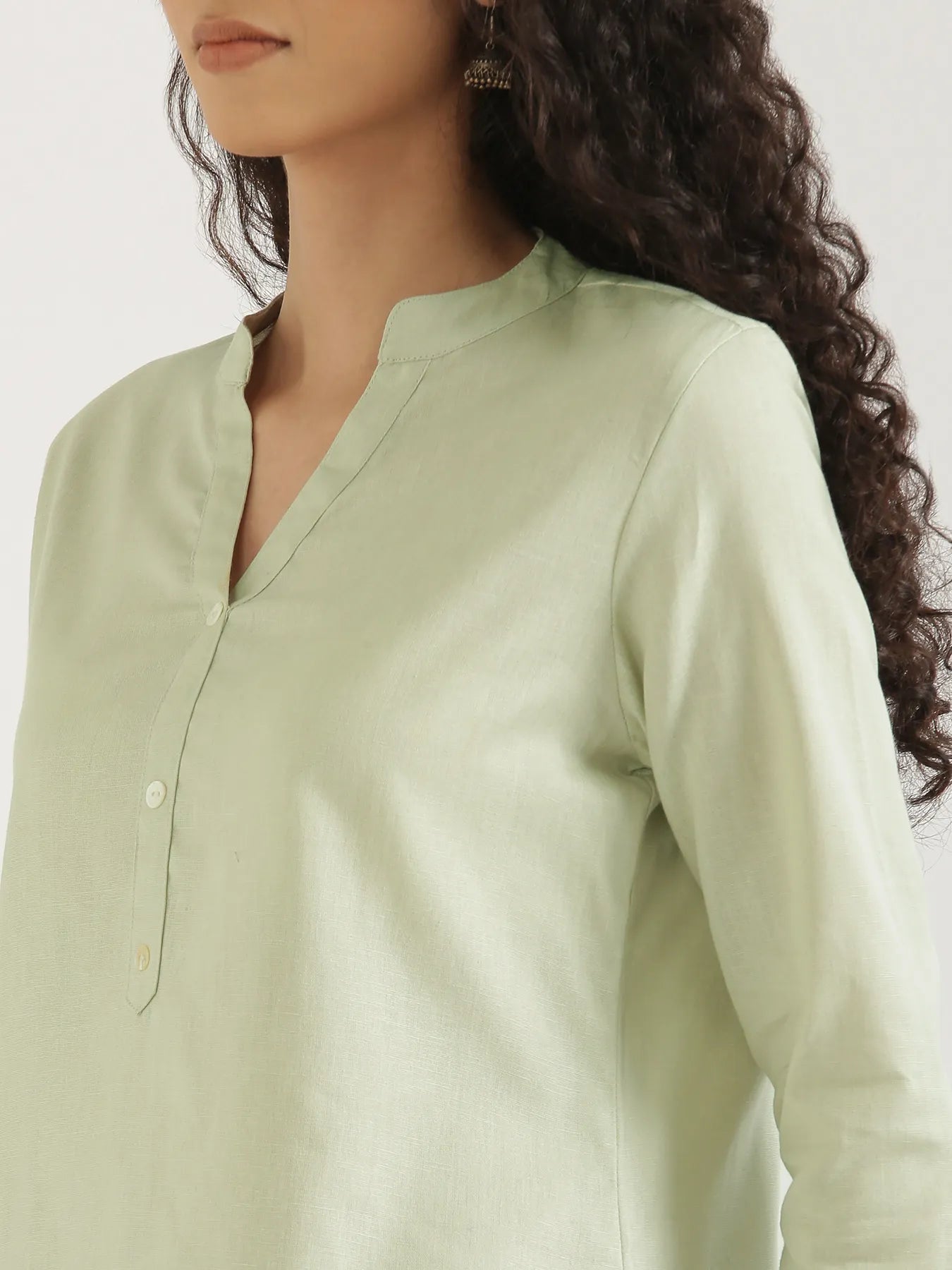 Women Mint Green Airy Linen Short Kurta