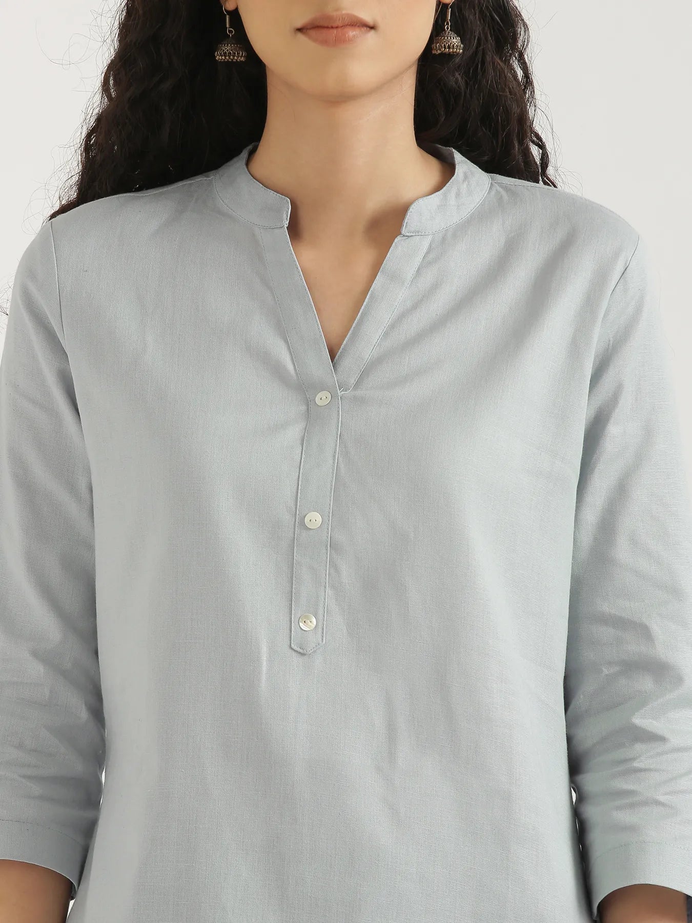 Women Sky Blue Airy Linen Short Kurta
