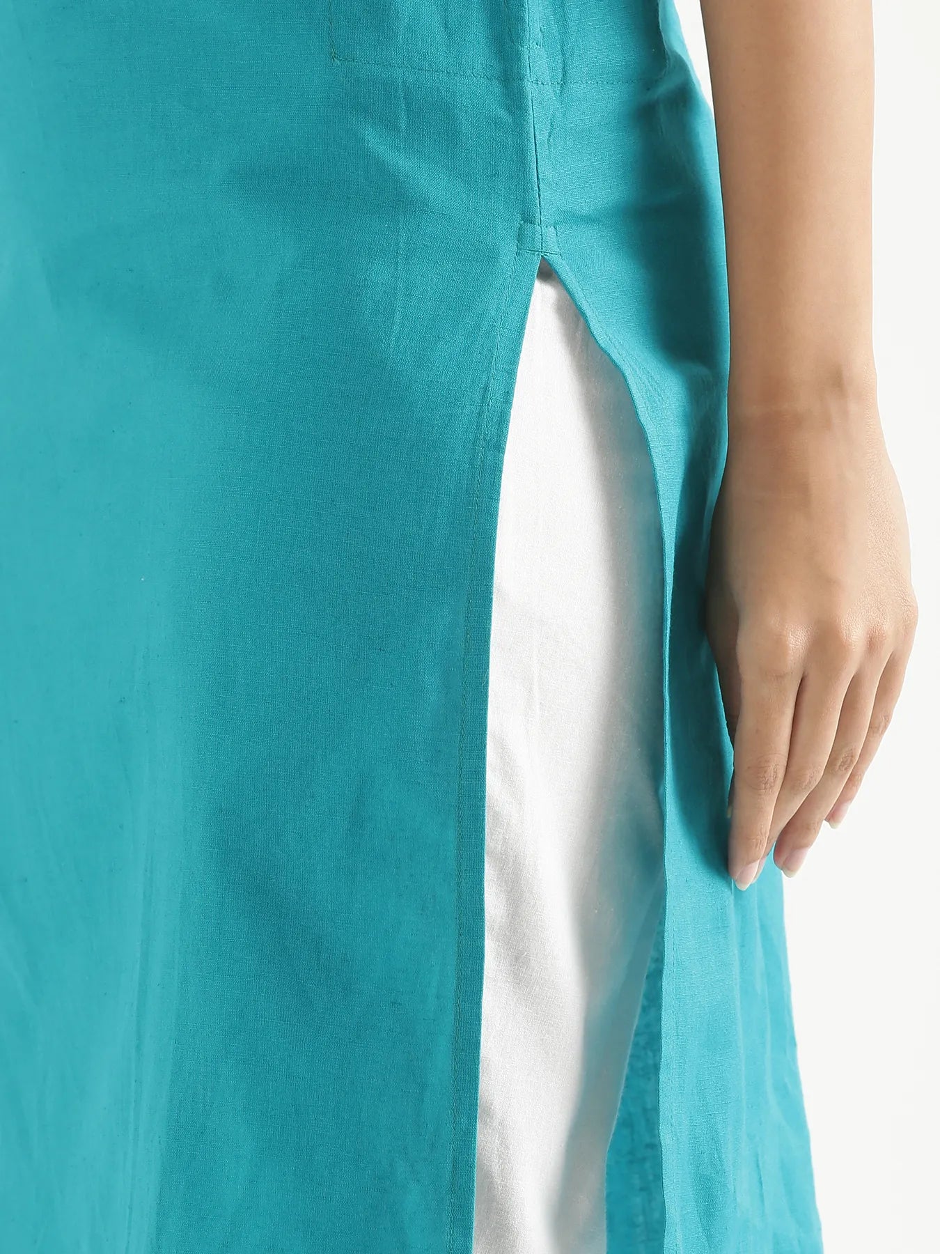 Women Teal Airy Linen Long Kurta