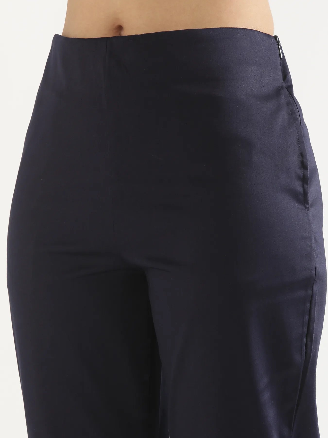 Women Plus Size Navy Blue Straight Fit Formal Pants