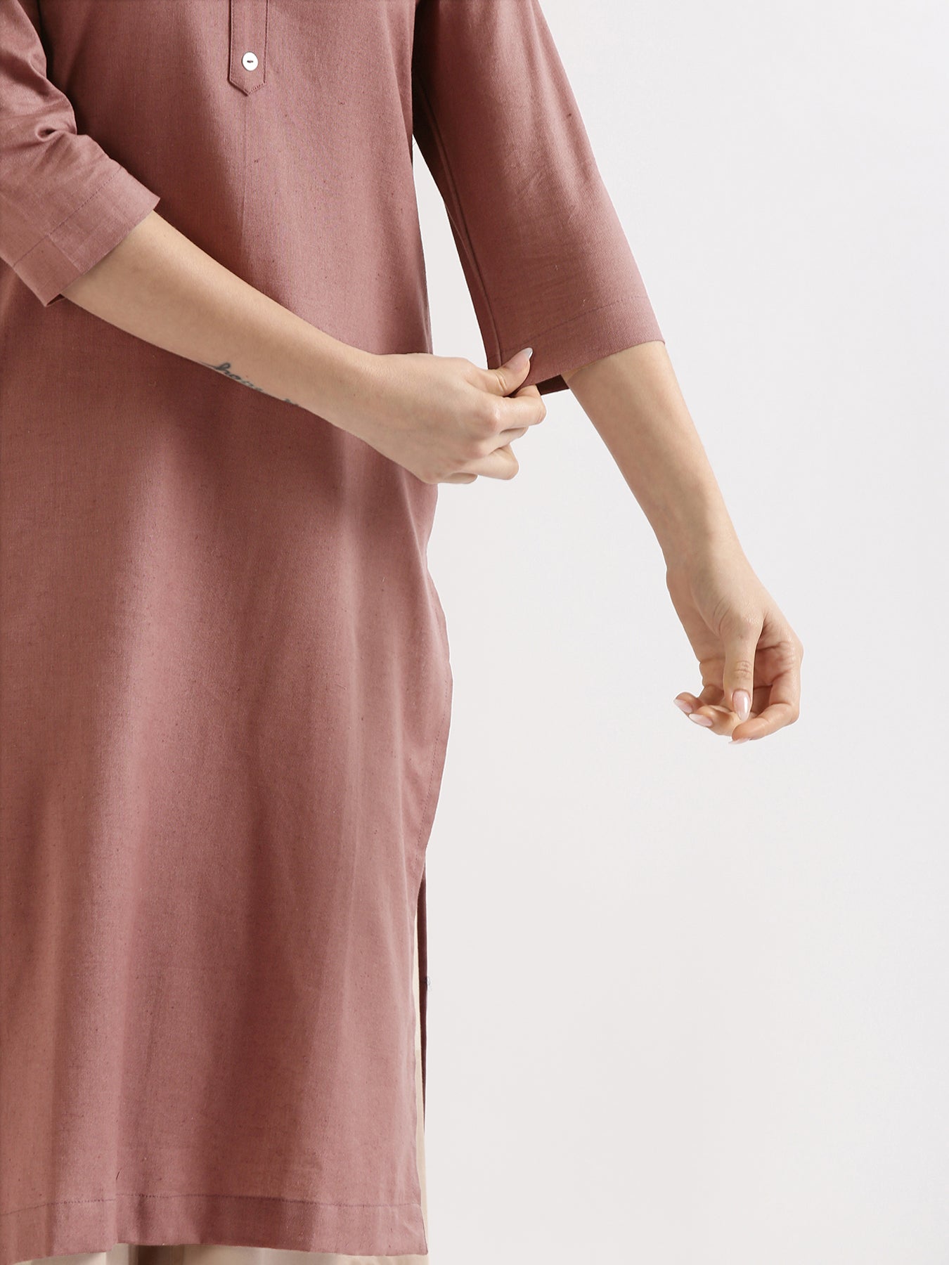 Women Yellow & Rose Taupe Long Kurta