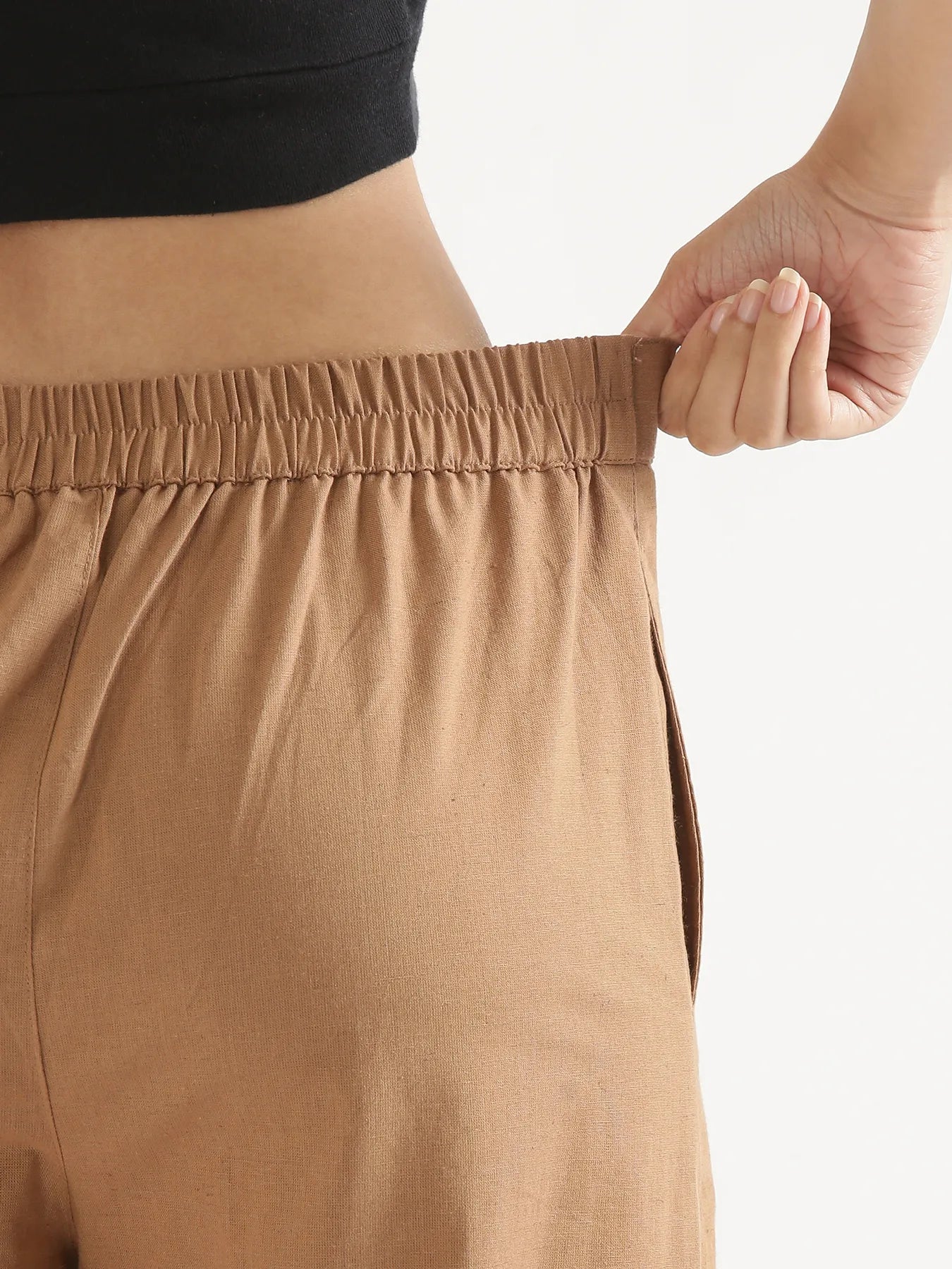 Women Coffee Brown Airy Linen Wide Leg Pant