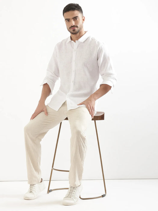 Men White 100% Full Sleeve Linen Shirt