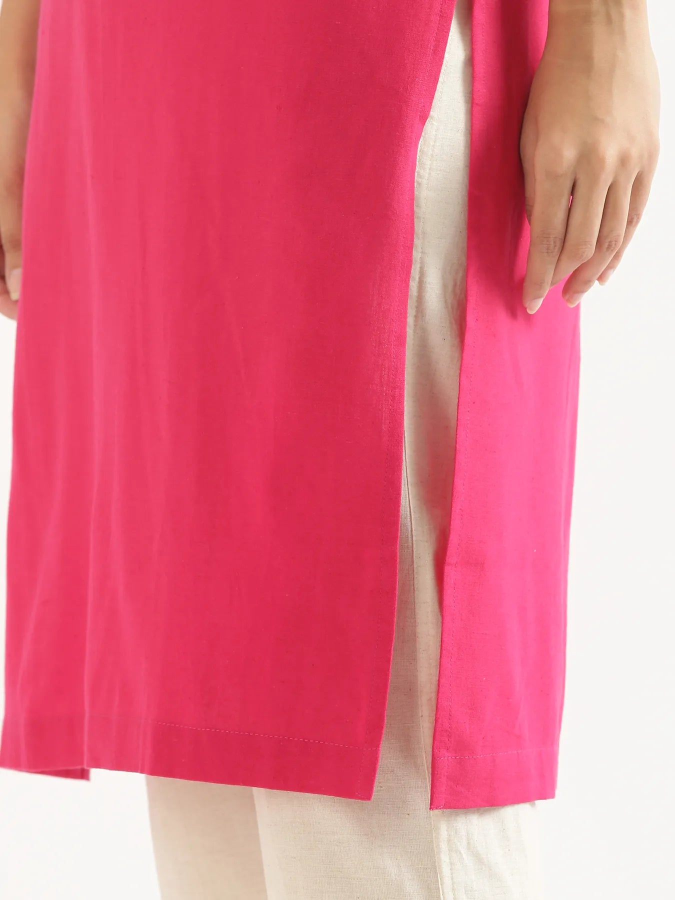 Women Hot Pink Airy Linen Long Kurta