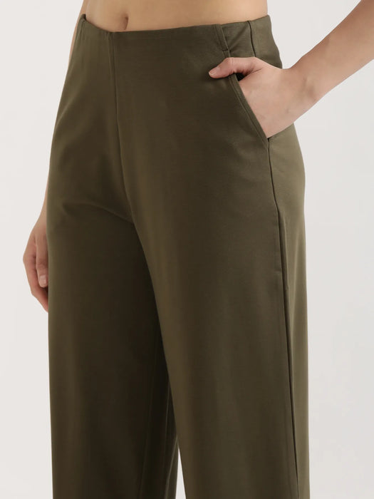 Women Olive Green Wide Leg Pants