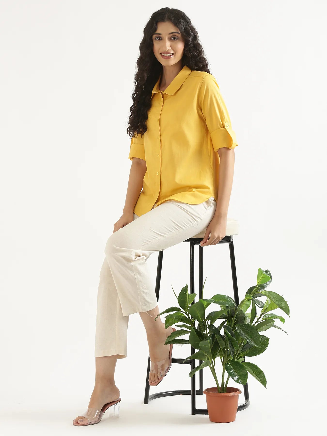 Women Yellow Airy-Linen Shirt