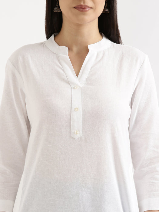 Women White & Hot Pink Long Kurta