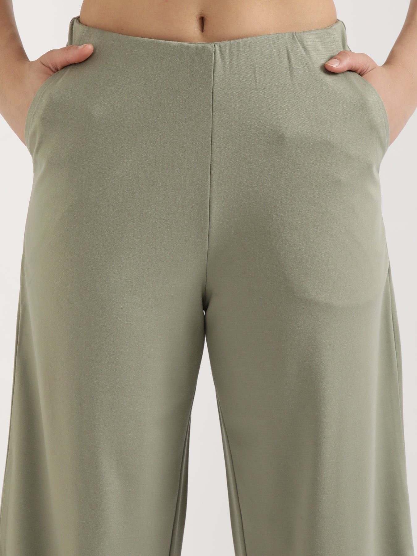 Beige Viscose Pleated Top with Mint Green Wide Leg Pant