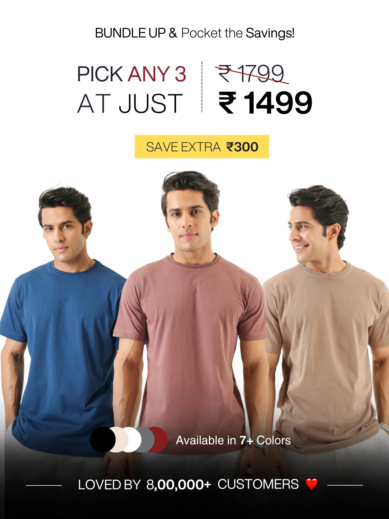Buy Any 3 Men Round Neck T-Shirt