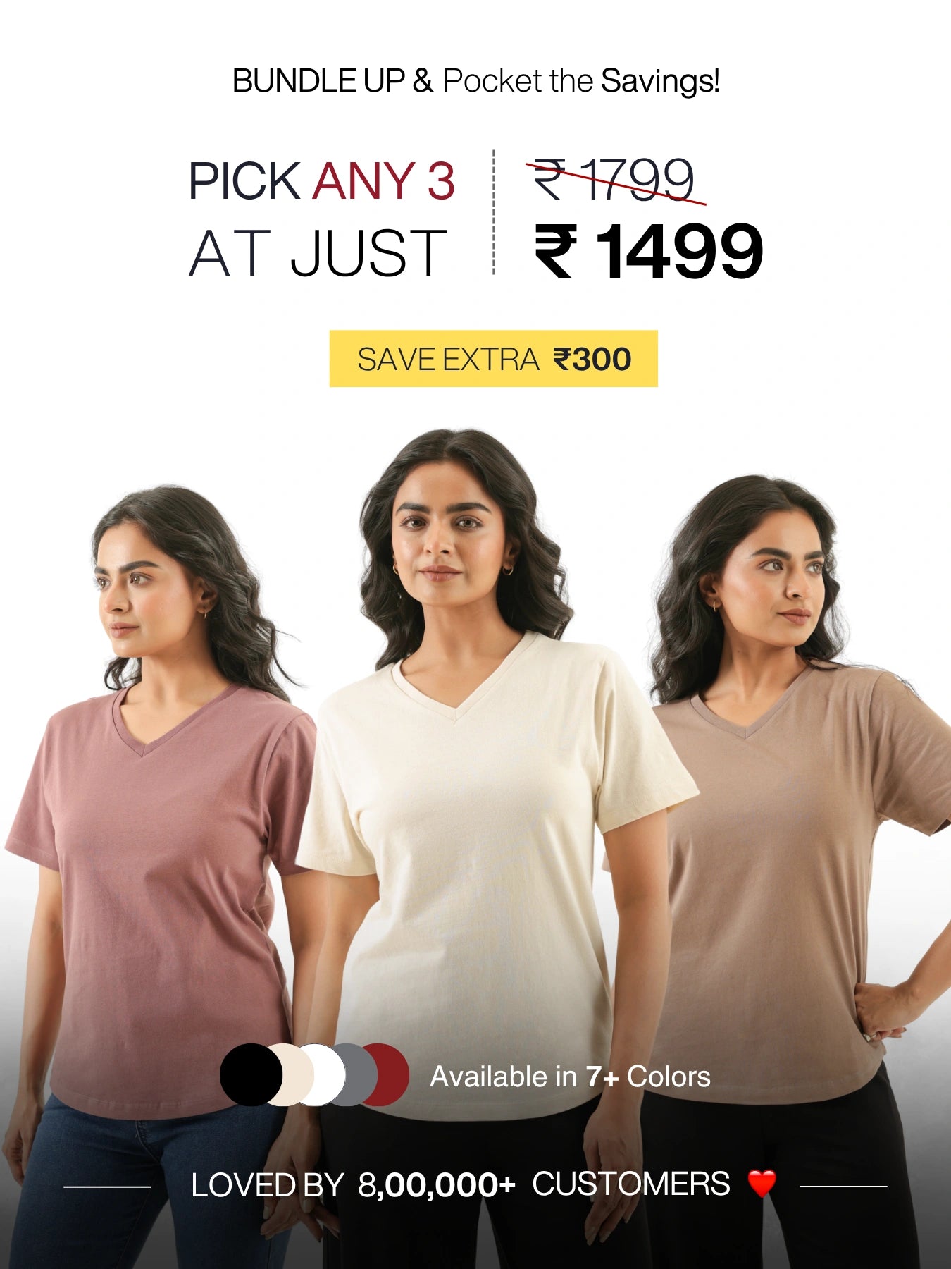 Buy Any 3 Women V-neck T-shirt