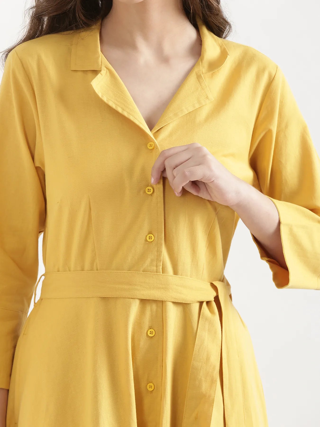 Women Yellow Airy Linen Flared Dress