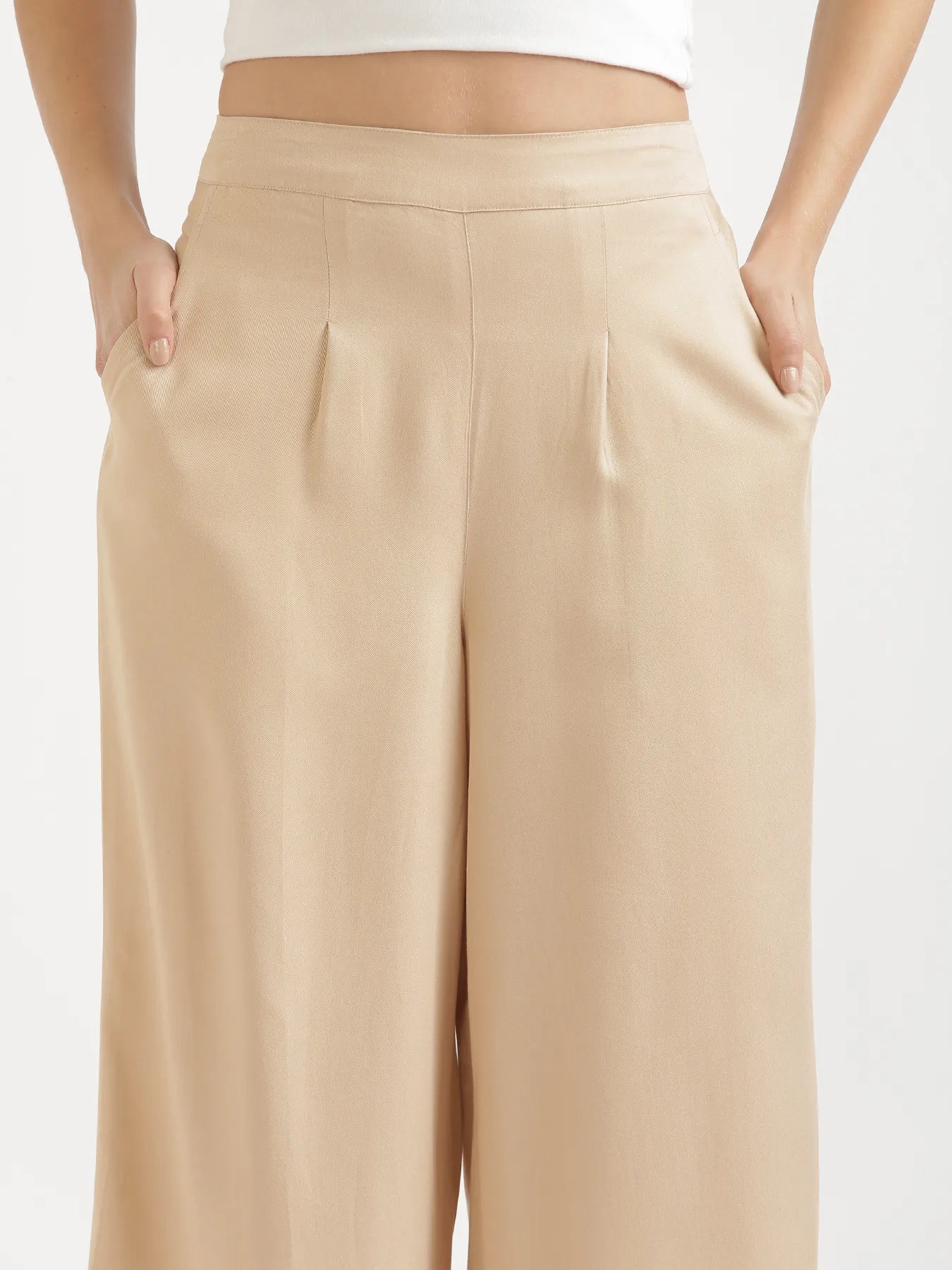 Women Beige Viscose Palazzo Pant