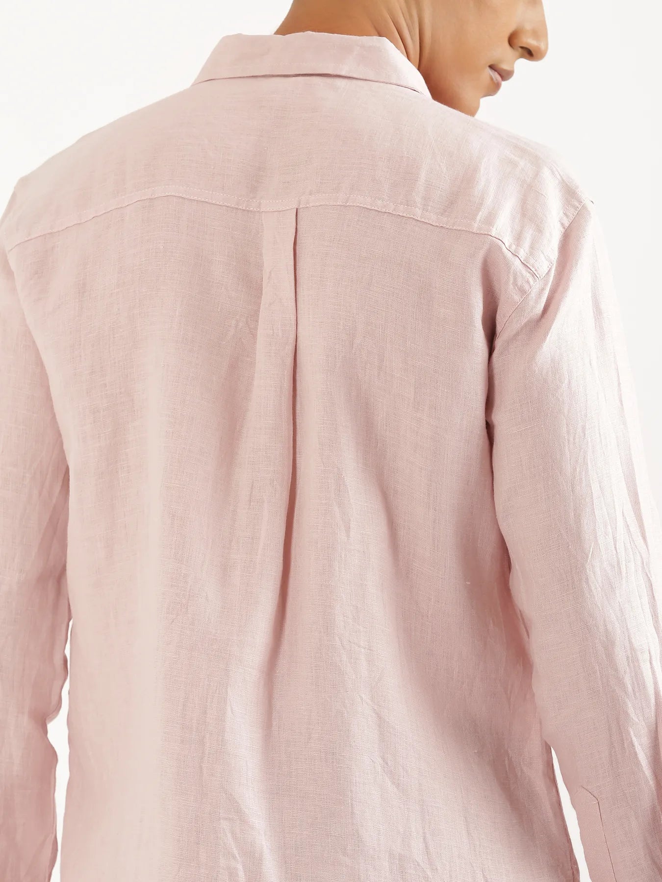 Men Light Pink Pure Linen Full Sleeve Shirt