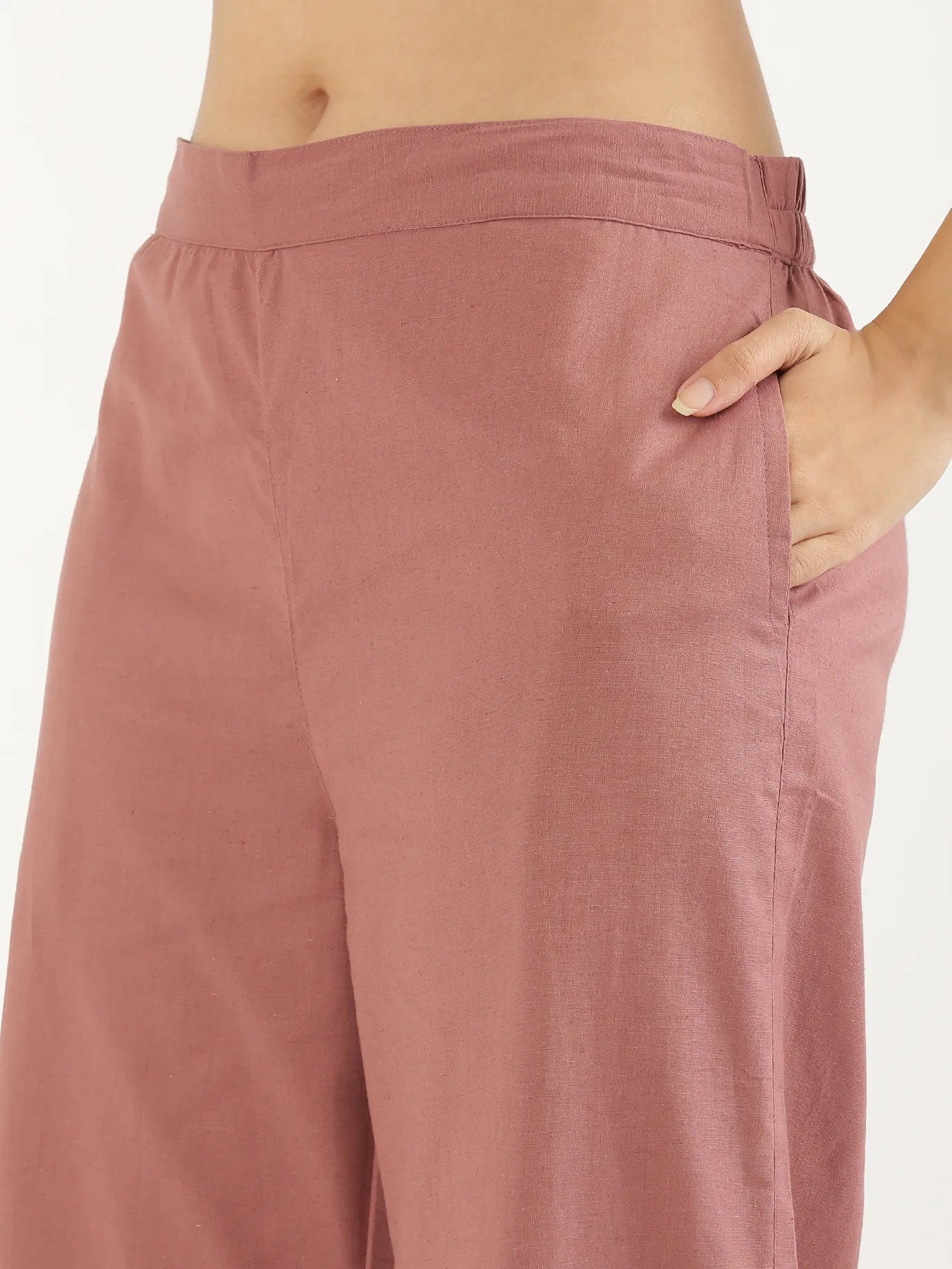 Women Rose Taupe Airy Linen Wide Leg Pant