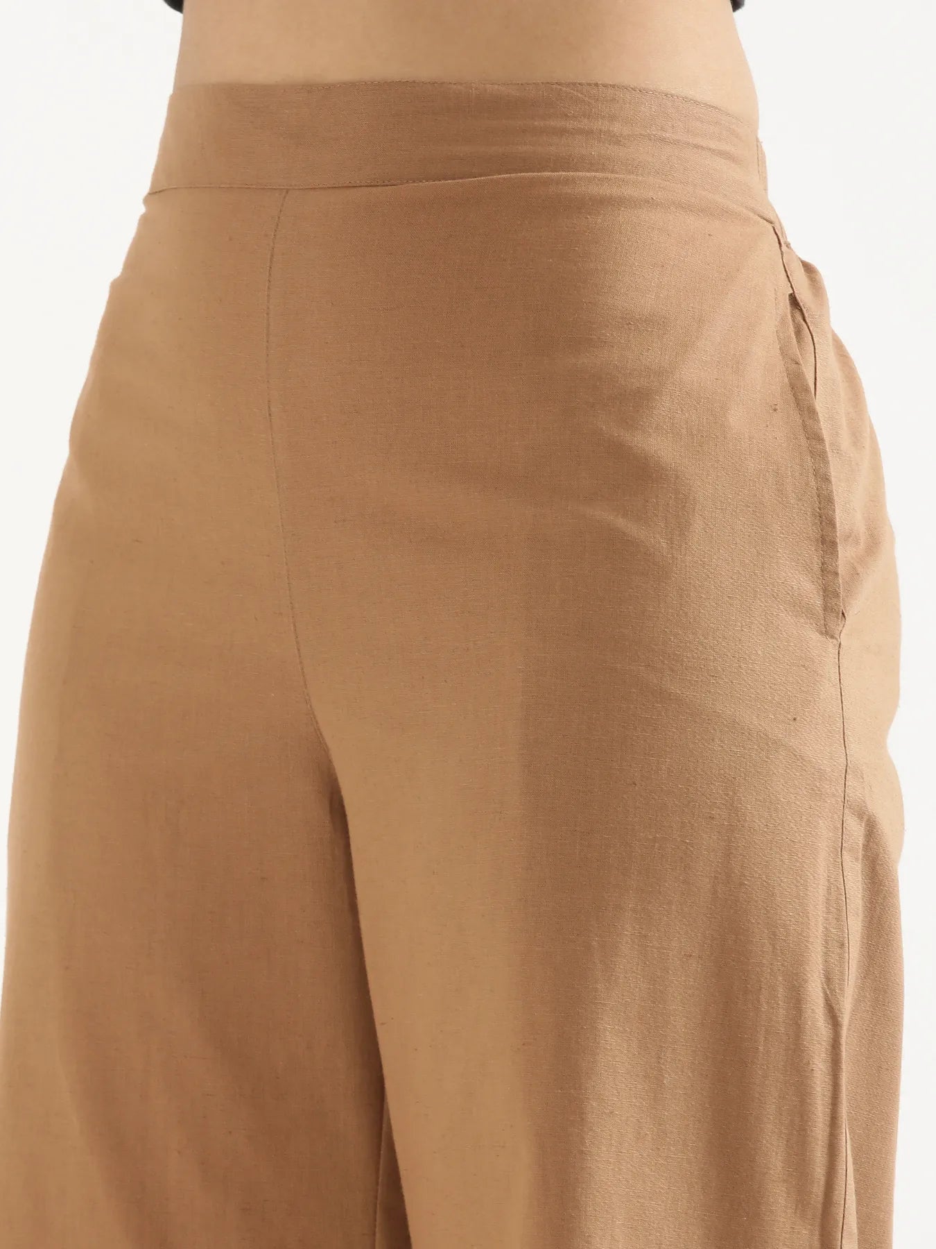 Women Coffee Brown Airy Linen Wide Leg Pant