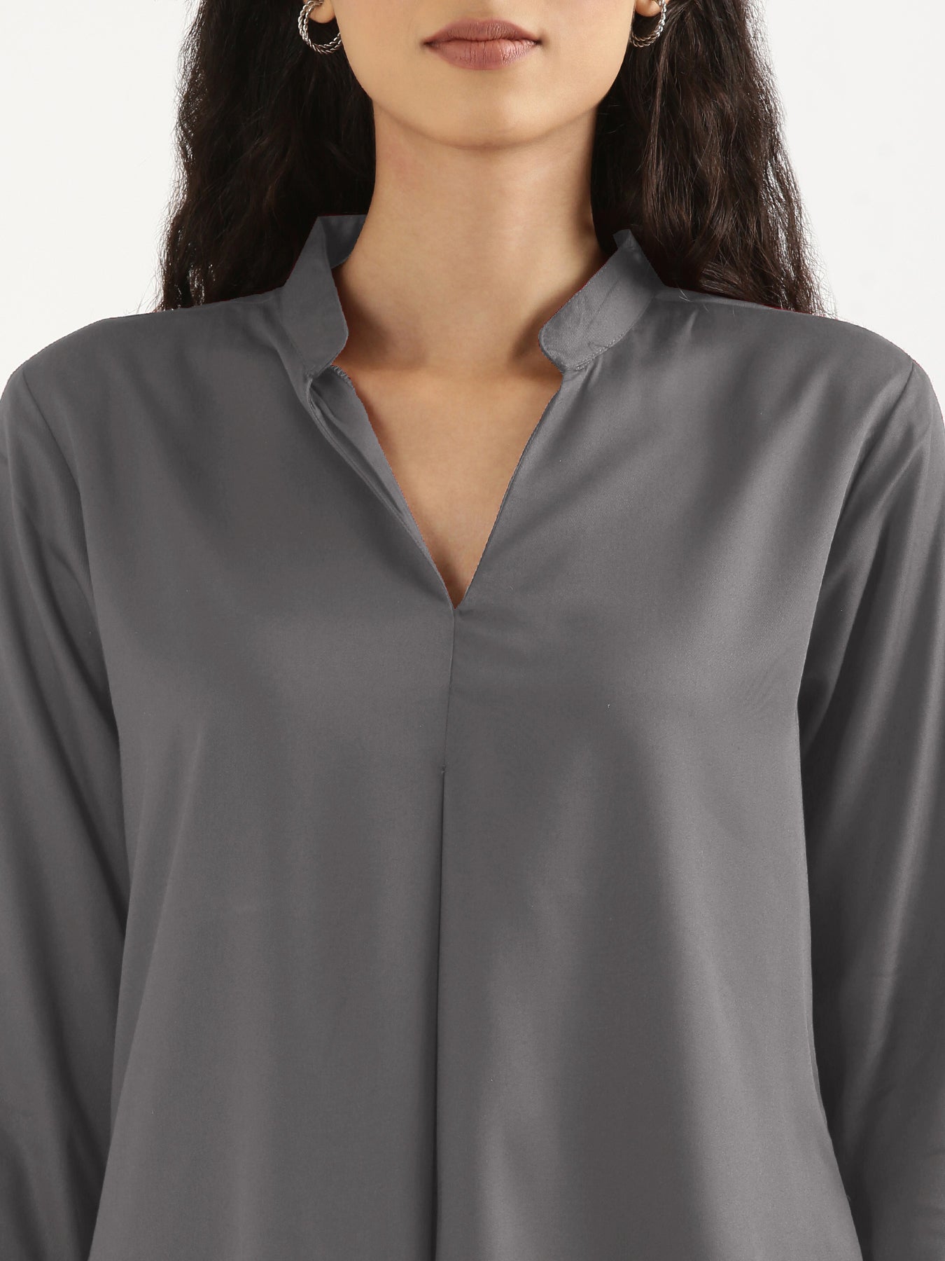 Women Grey Viscose Pleated Top