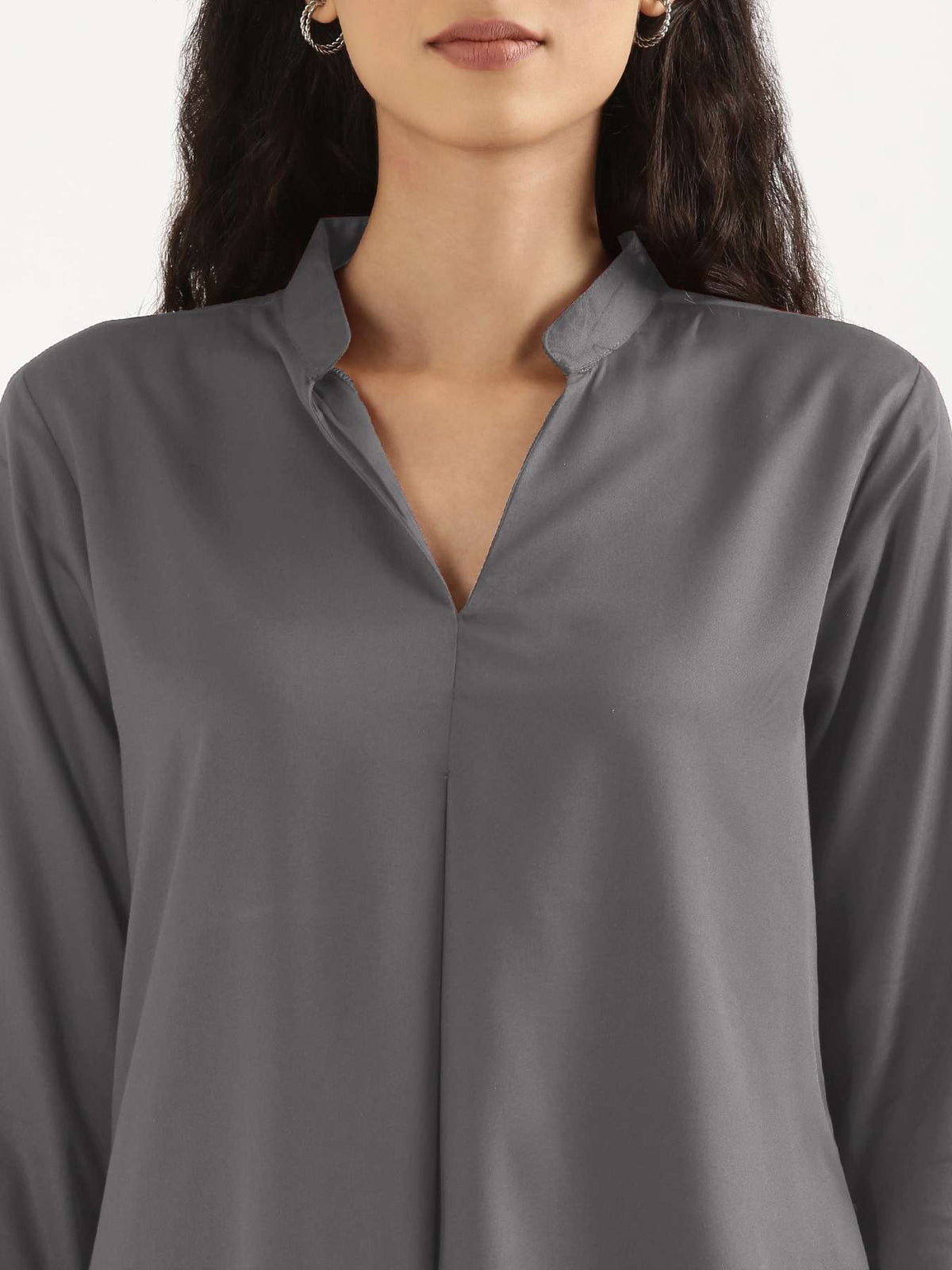 Women Grey Viscose Pleated Top