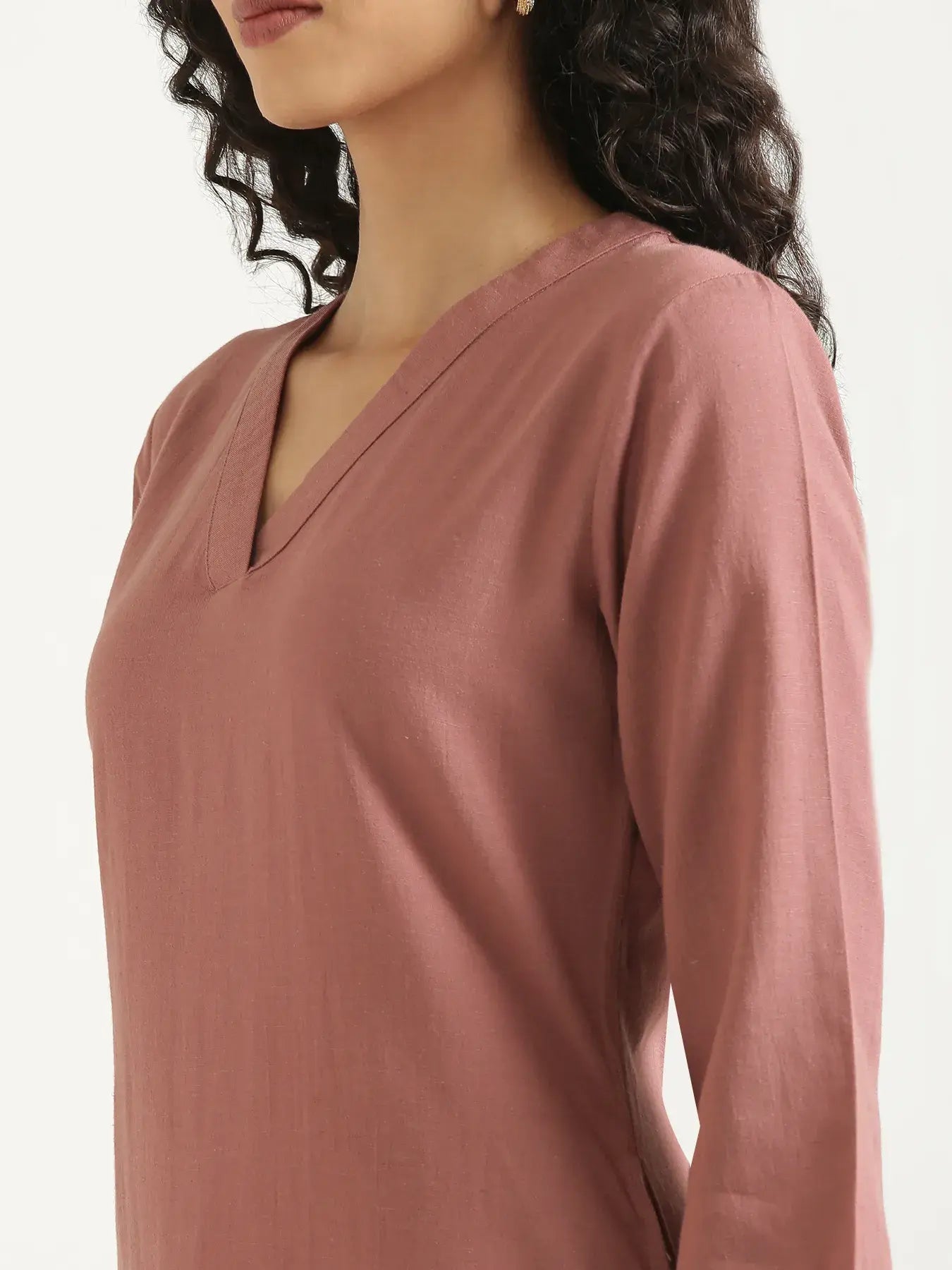 Women Rose Taupe Flowy Linen Kurta Set