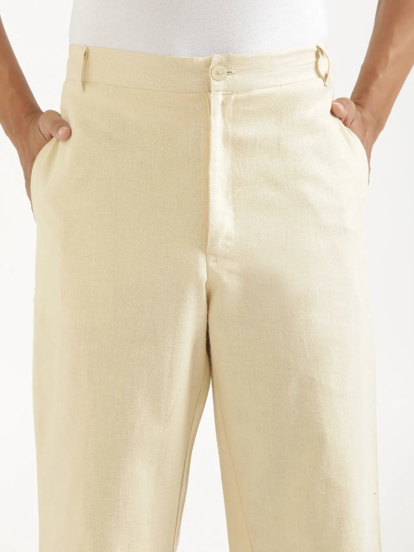 Men Beige Linen Blend Straight Pant