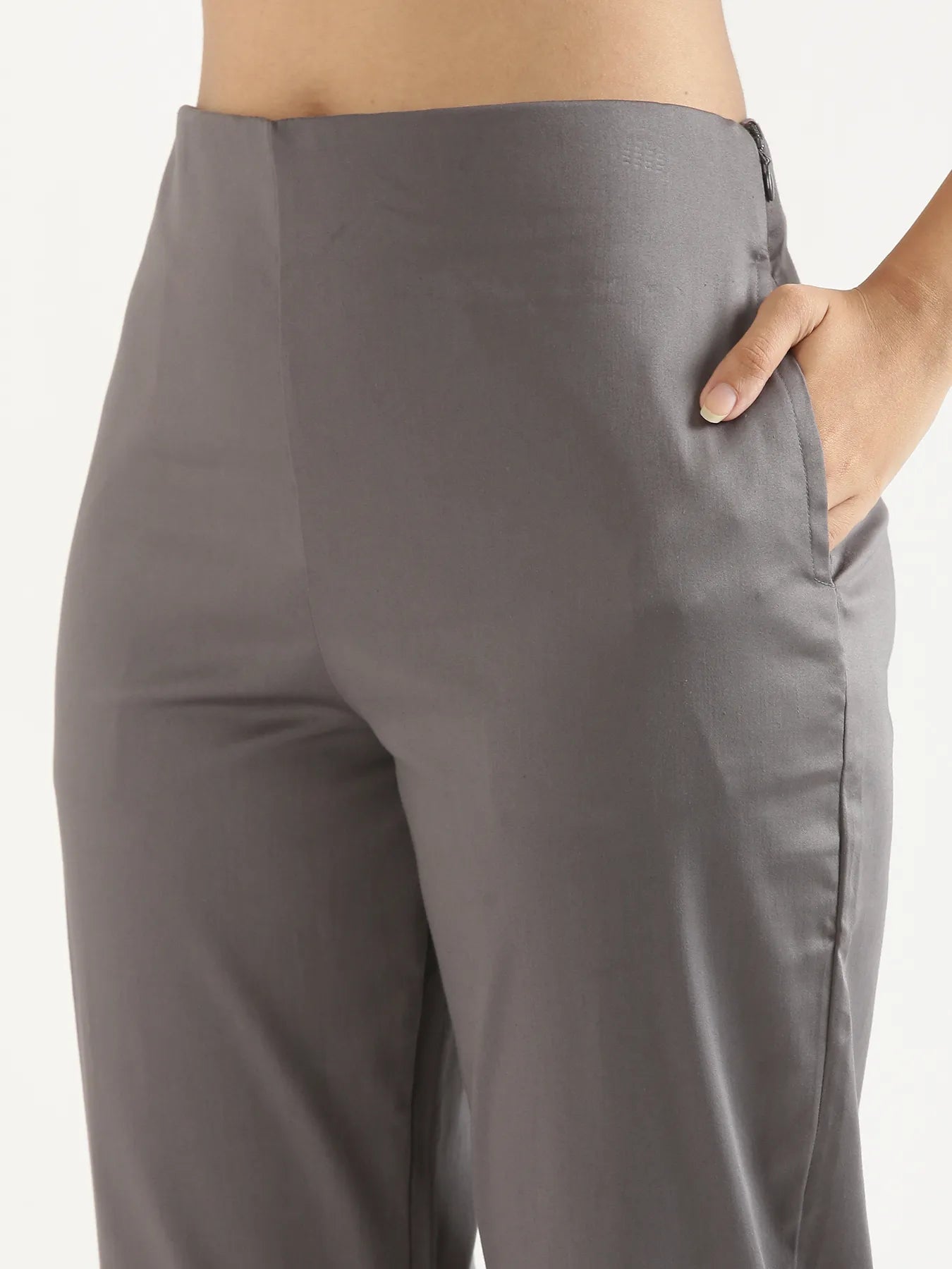 Women Plus Size German Grey Straight Fit Formal Pants