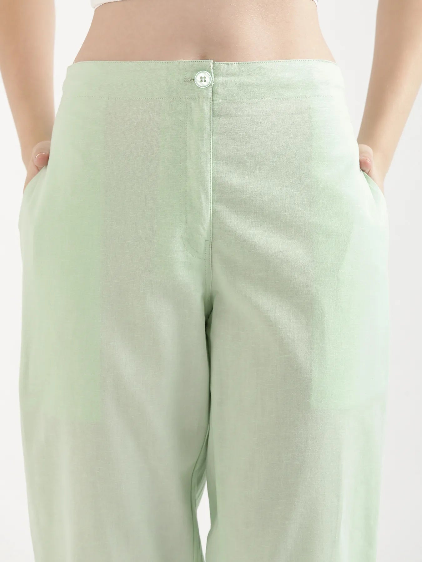 Women Mint Green Airy Linen Straight Pant