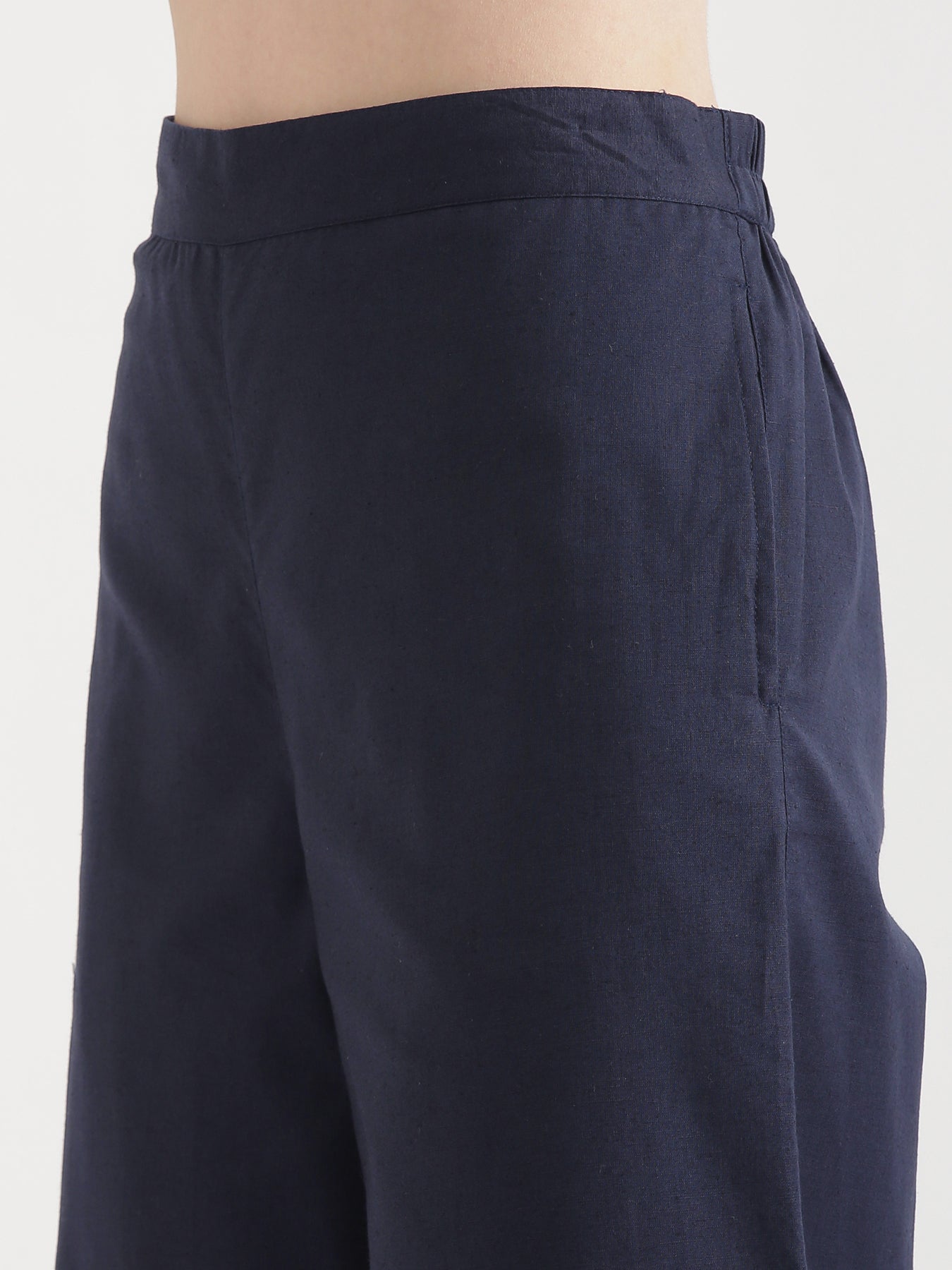Navy Blue Airy Linen Wide Leg Pant