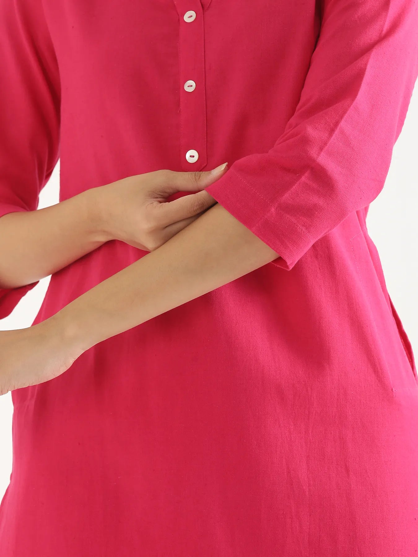 Women Hot Pink Airy Linen Long Kurta
