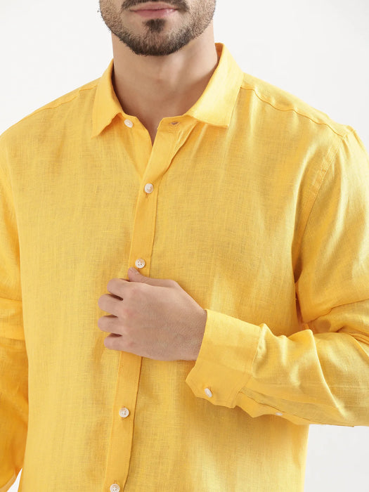 Men Mango Yellow 100% Full Sleeve Linen Shirt