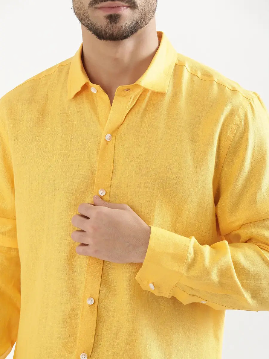 Men Mango Yellow 100% Full Sleeve Linen Shirt