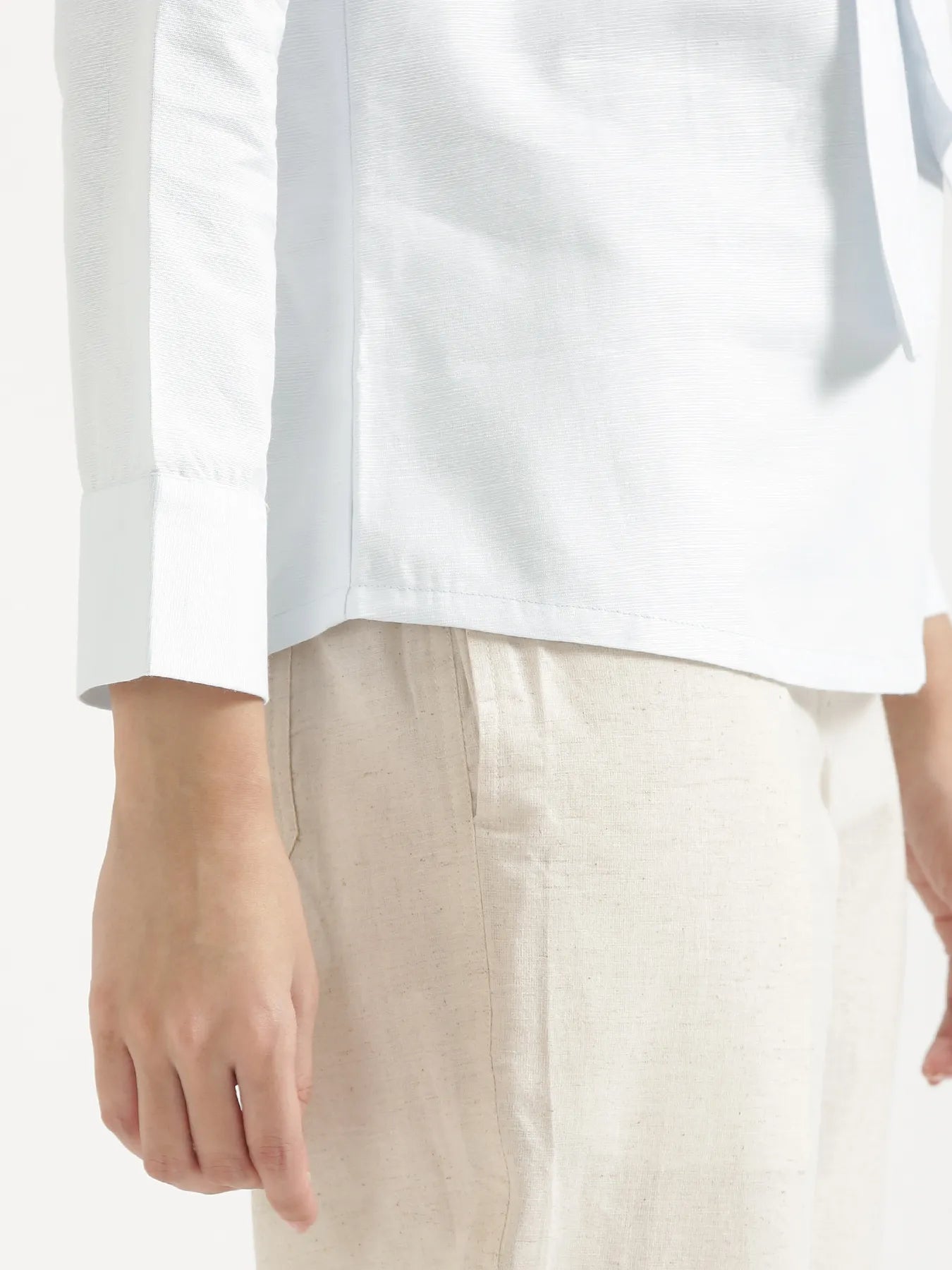 Women Powder Blue Linen Blend Knot Blouse