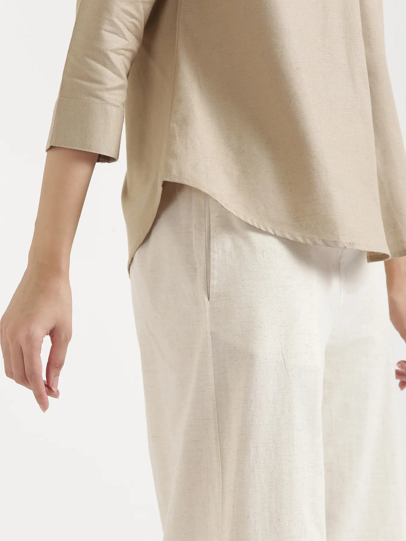 Women Taupe Linen Blend Pleated Top