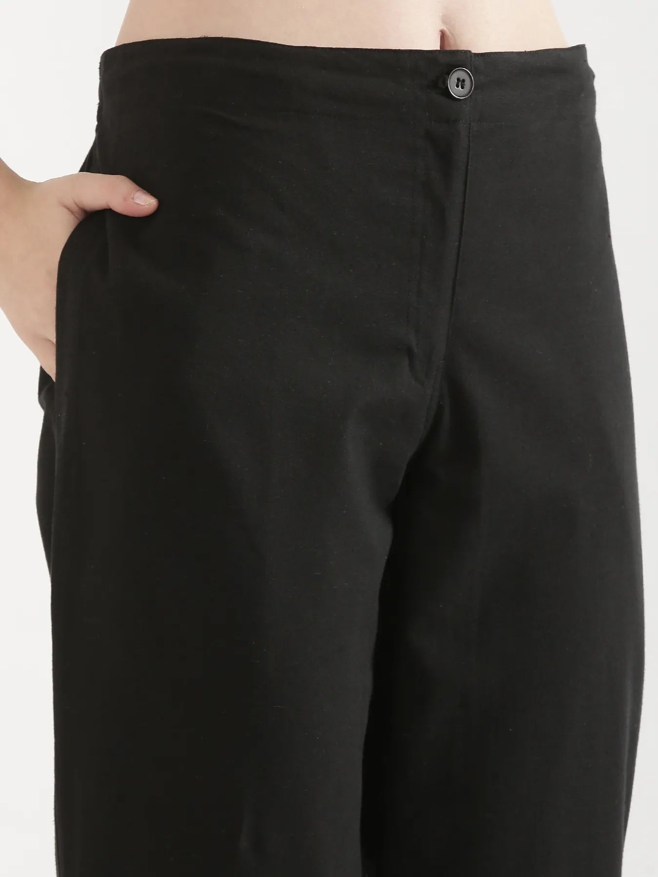 Women Black Airy Linen Straight Pant