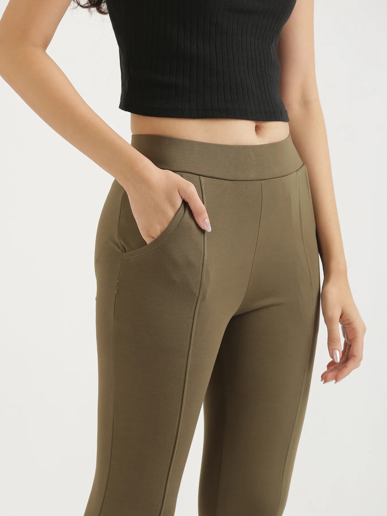 Women Olive Green 4-Way Stretchable Pants
