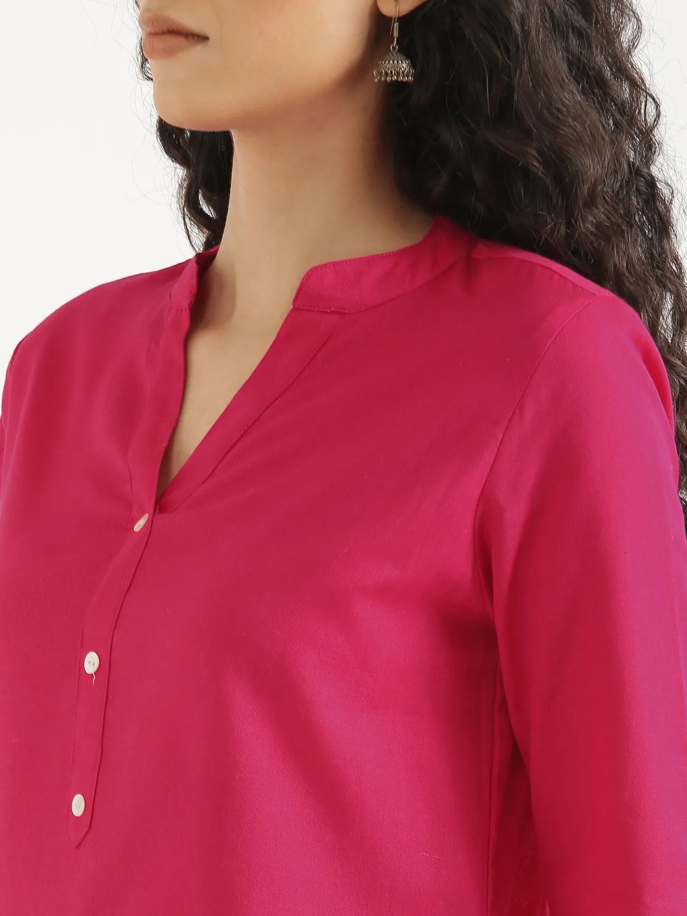 Women Hot Pink Airy Linen Short Kurta