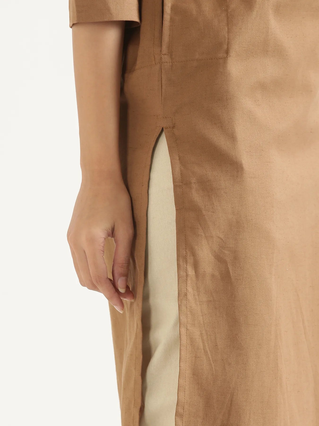 Women Coffee Brown Airy Linen Long Kurta