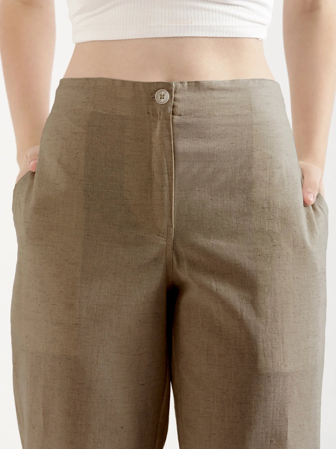 Women Khakhi Airy Linen Straight Pants