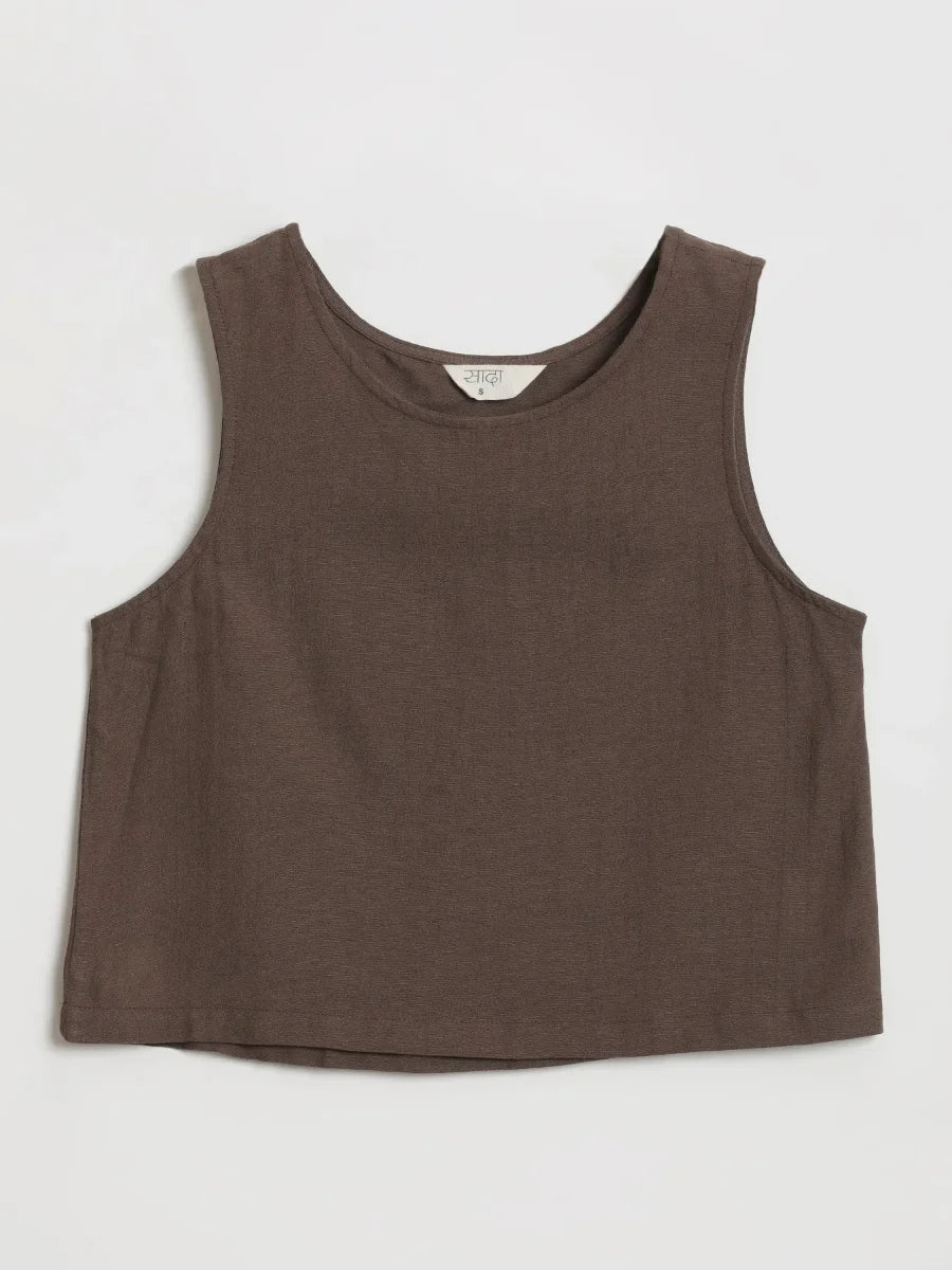 Women Dark Brown Flowy Linen Pant Set