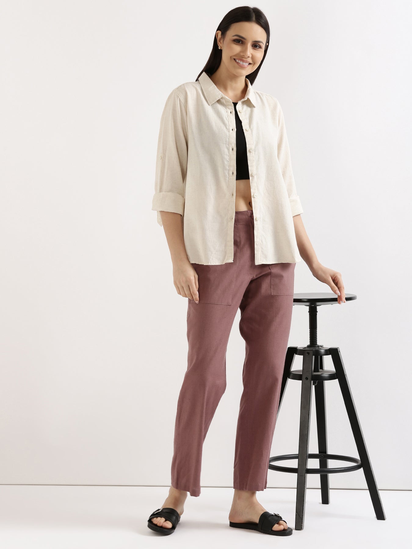 Rose Taupe Airy Linen Pants