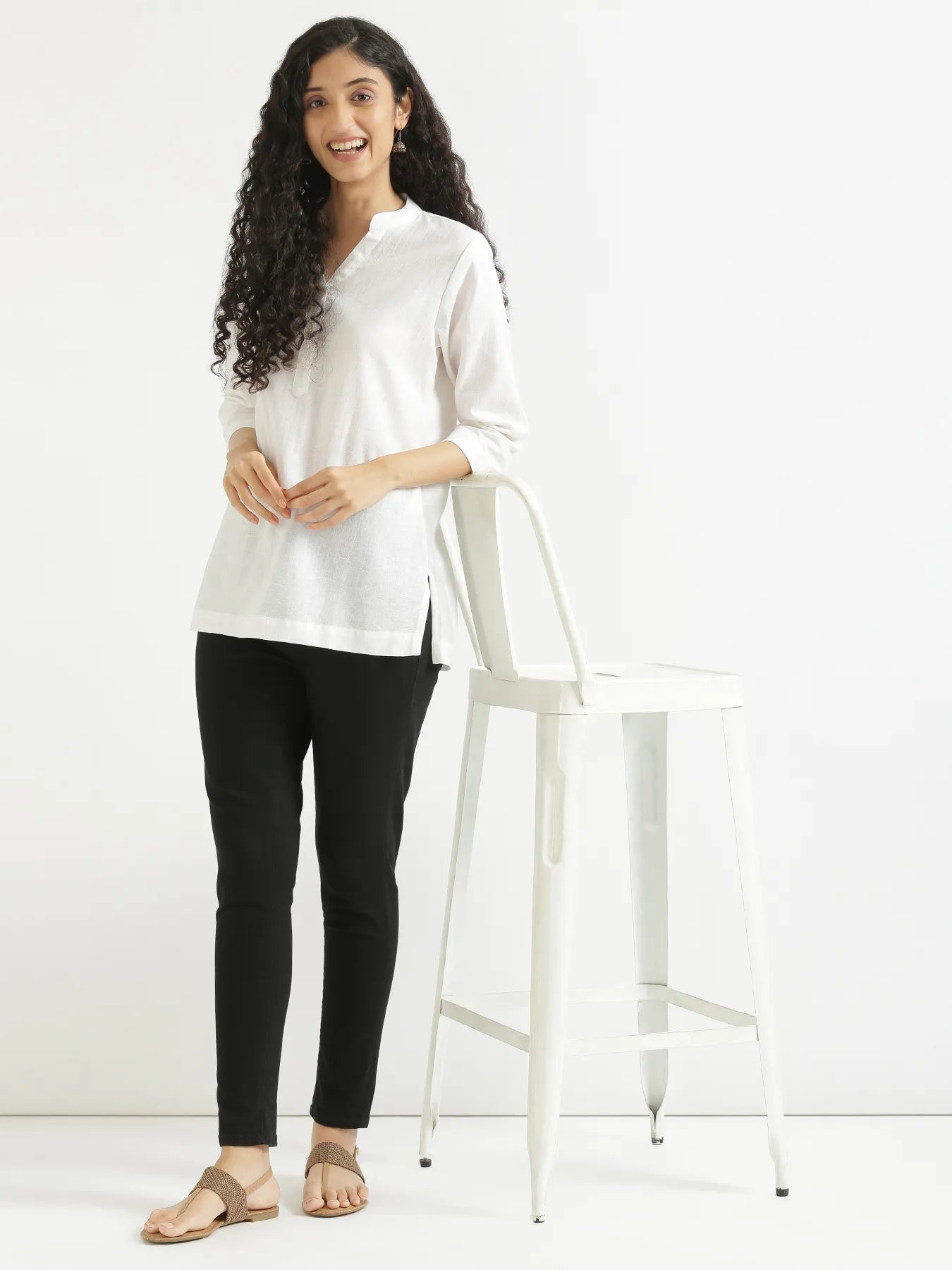 Women White Airy Linen Short Kurta