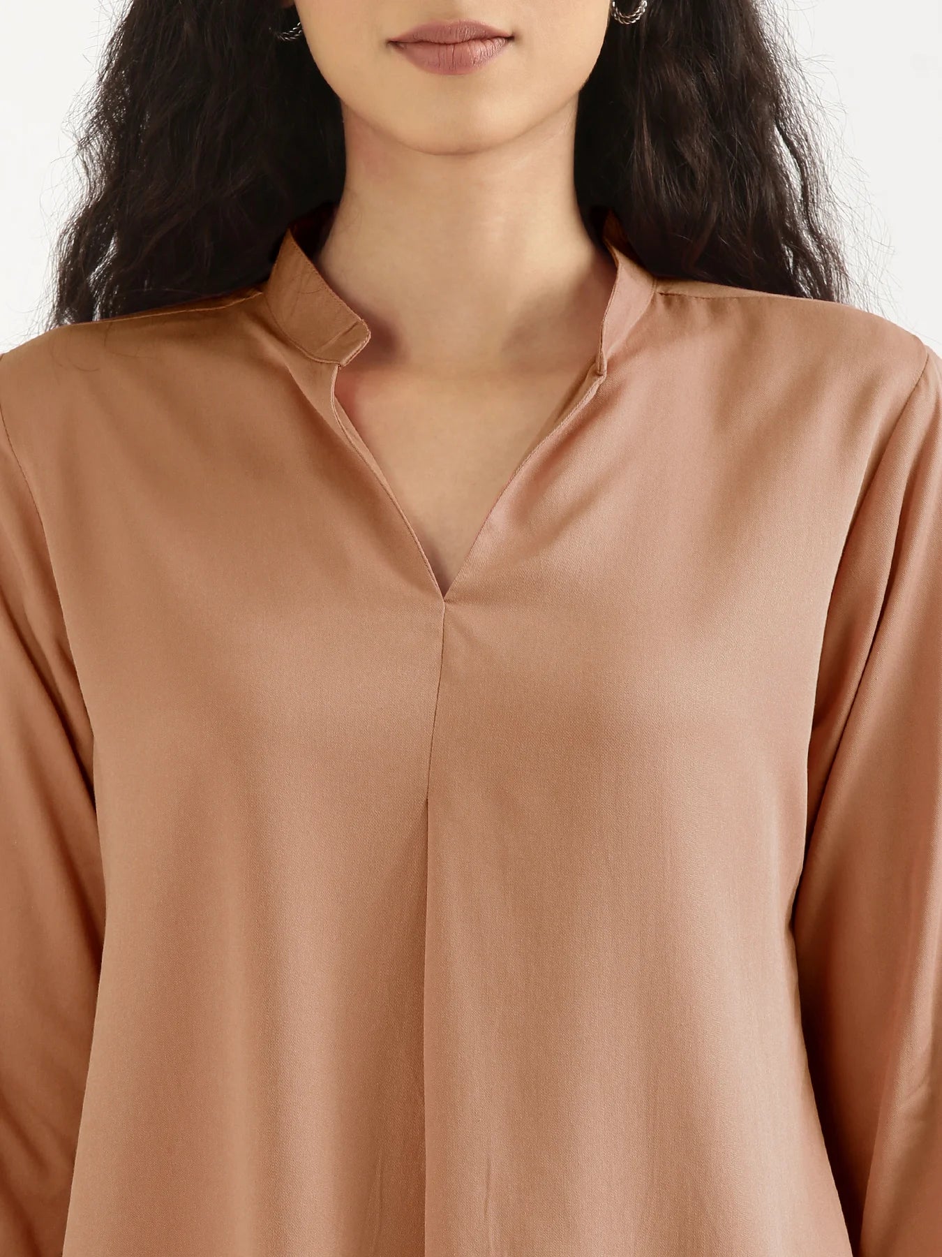 Women Mocha Mousse Viscose Pleated Top
