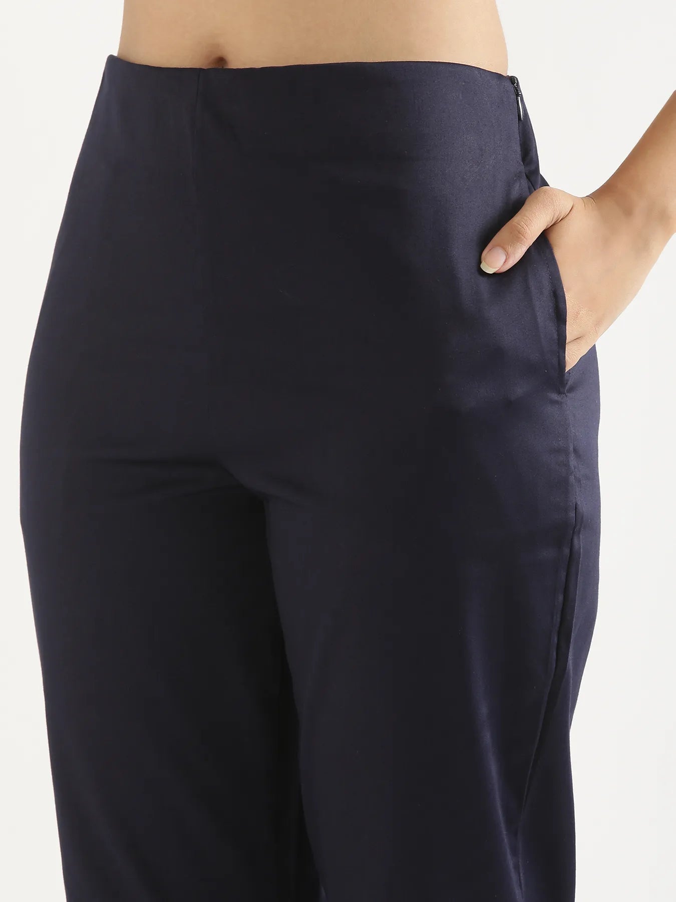 Women Plus Size Navy Blue Straight Fit Formal Pants