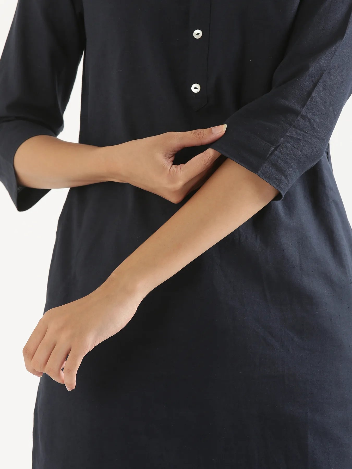Women Navy Blue Airy Linen Long Kurta